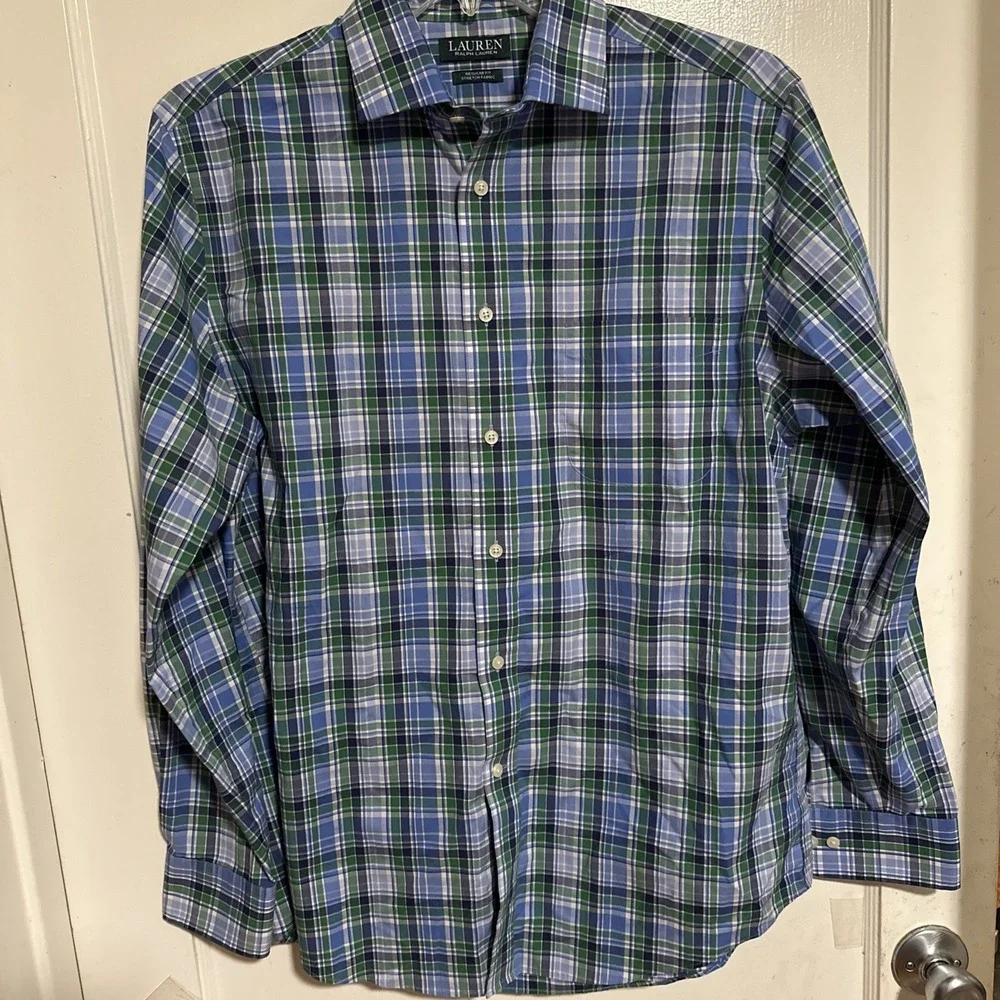 Lauren Ralph Lauren Shirt Mens L Sleeve Button Front Plaid Pocket